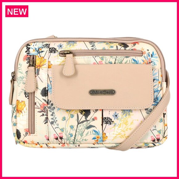 Handbags - Triple Compartment Crossbody Bag with Adjustable Strap and Multiple Pockets